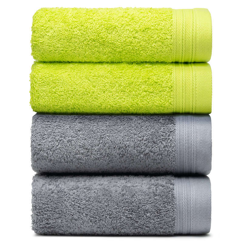 Kendra 4 Piece 100% Cotton Hand Towel Set, Apple Green/Dark Gray