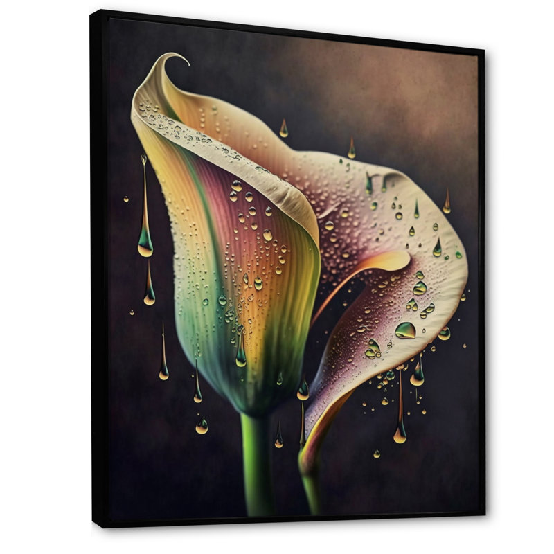 Gren et fleur de lys Calla IV - reproduction sur toile, H 44 po x l 34 po x P 1,5 po, Cadre flottant noir