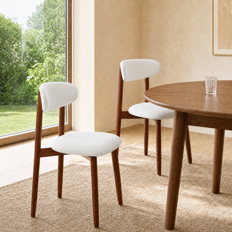 Ensemble de chaises de salle à manger rembourrées Modern 2 pièces avec dossier incurvé et structure en bois massif, Beige