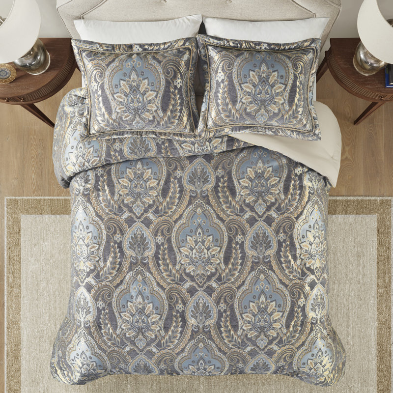 Ensemble d'édredon 4 pièces Croscill Julius, Bleu / gris, Édredon très grand + 1 jupe de lit + 2 taies dé
