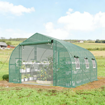 Grande serre à tunnel avec 8 fenêtres à enroulement et porte à fermeture à glissière - Maison chaude d'extérieur portative pour le jardinage | Idée de cadeau
