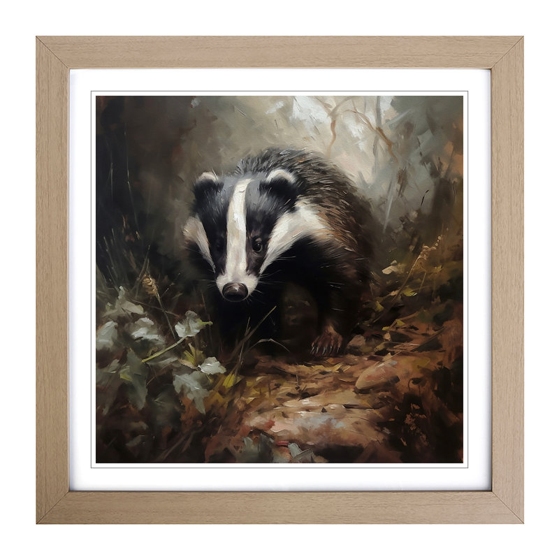 Badger Oil Painting - Framed Print, Oak