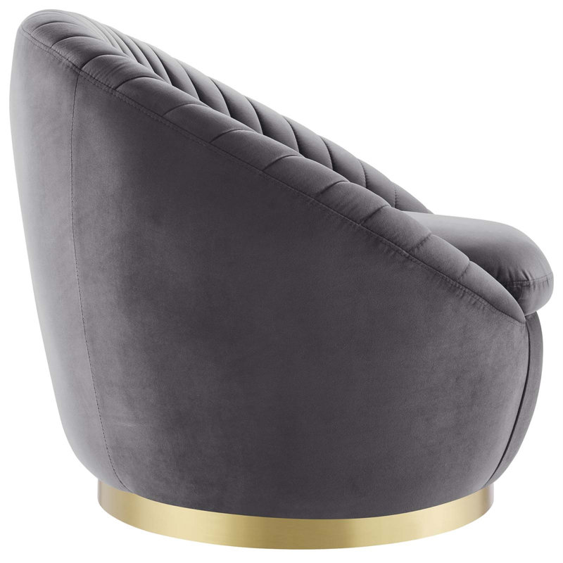 Gold Gray Velvet 32" Luxurious Swivel Accent Chair