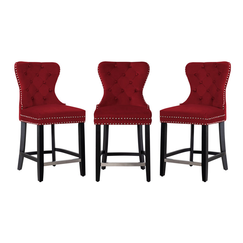 Tabouret de bar et de comptoir Kirsten, Noir, Rouge, Tabouret de comptoir (siège d'une hauteur de 24 p