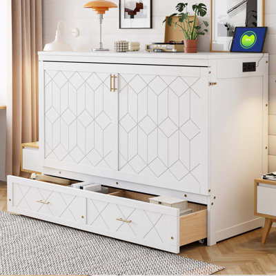 Queen Size Murphy Bed Wall Bed with drawer and a set of Sockets & USB Ports