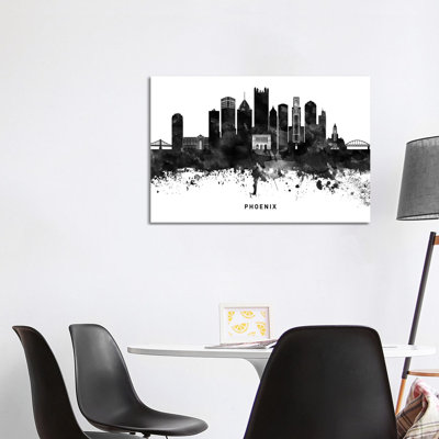 Phoenix Skyline Black & White - Wrapped Canvas Print