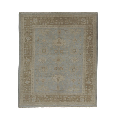 Tapis bleu et beige noué à la main de haute qualité