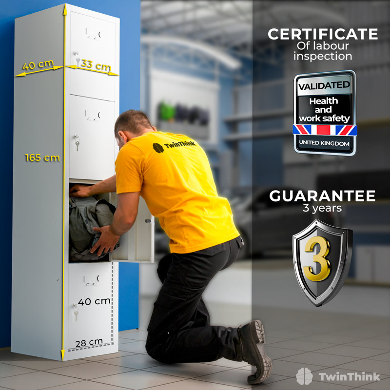 4-Door Metal Locker Cabinet, Lockable Storage Locker Metal Cabinet for Office, Gym, Garage & School, White