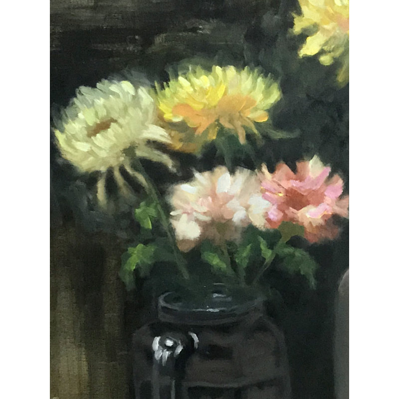 Chrysanthèmes et œillets | Huile sur toile | Manushalini Nandwani
