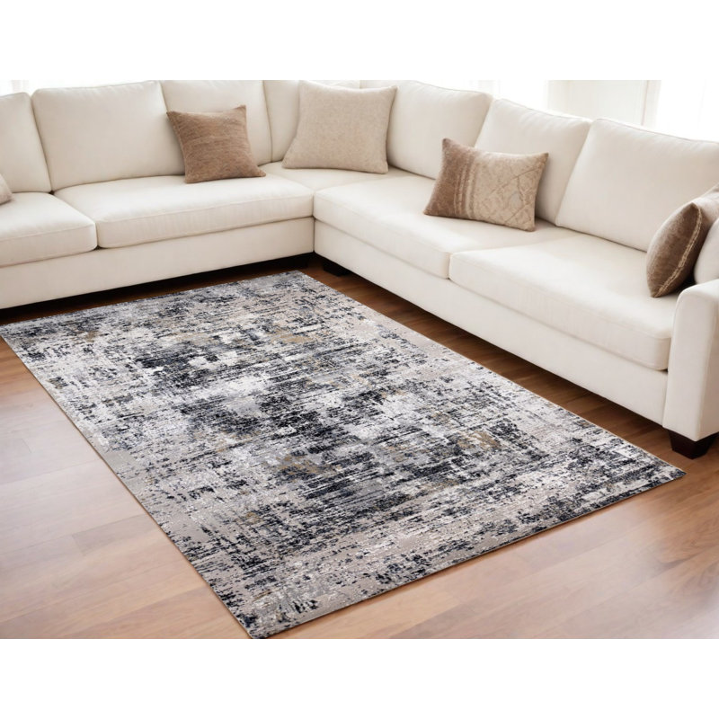 Tapis abstrait gris et blanc 5 pi x 8 pi beige