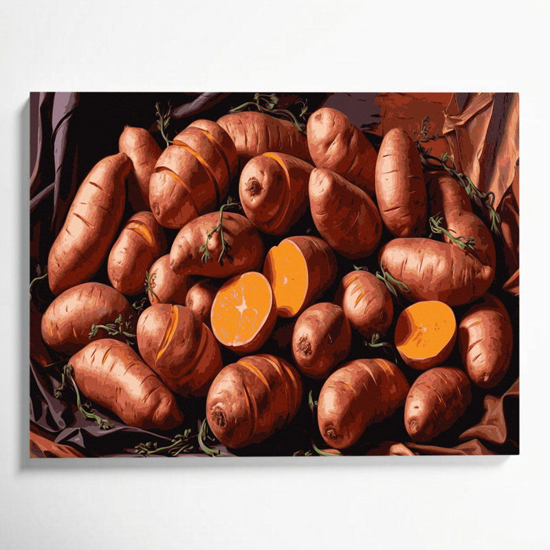 Art sur toile, légumes et patates douces noires, H 8 po x l 10 po