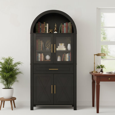 71" Arched Kitchen Pantry with Glass Barn Door