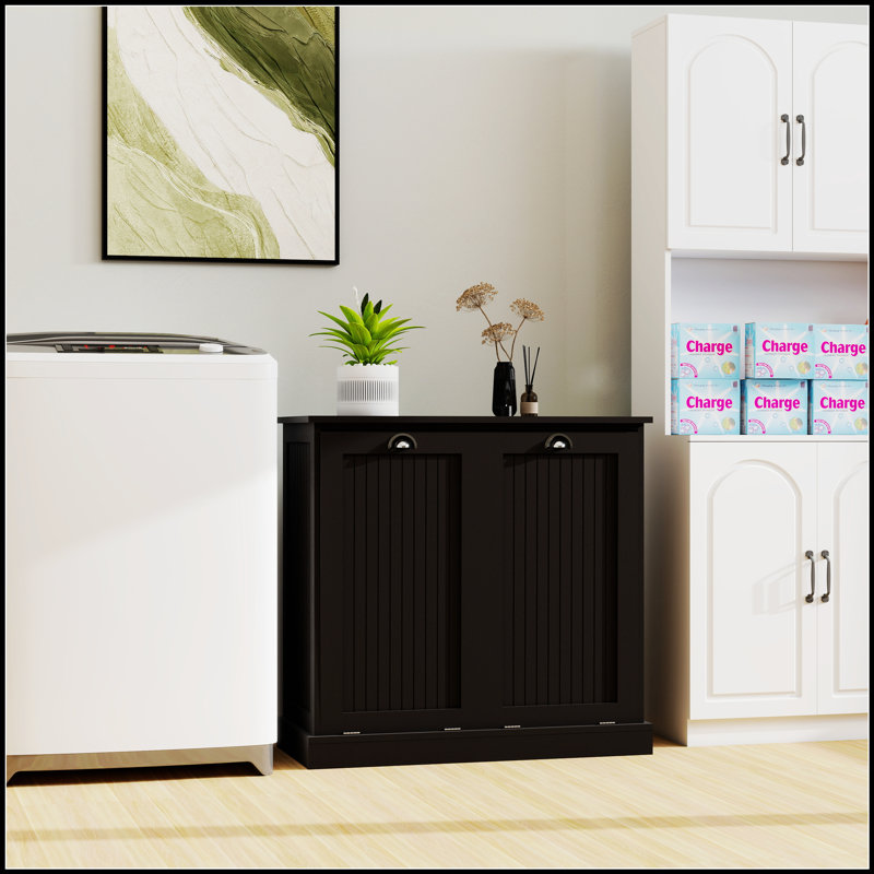 Armoire de trieur de linge inclinable à deux compartiments, Noir