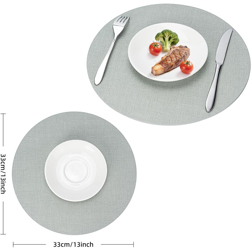 Ensembles de table en similicuir avec bords peints à la main, imitation lin