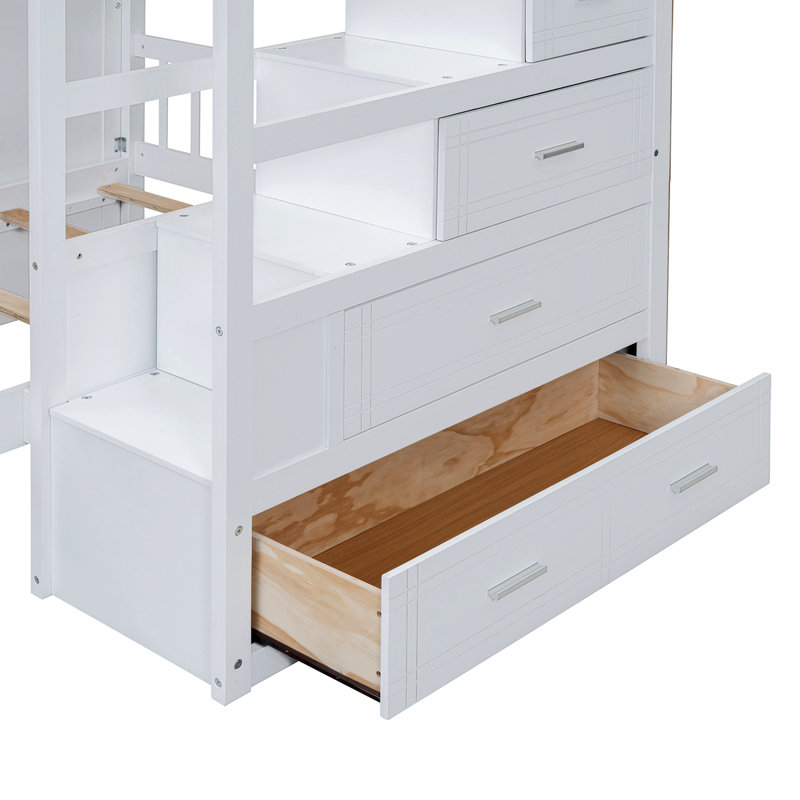 Lit superposé avec garde-robe, tiroirs, Blanc