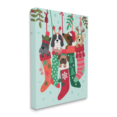 «Puppy Dogs Nestled» à motif de bas de Noël en forme d'étoile noire, art texturé par estampe numérique par Lisa Perry White