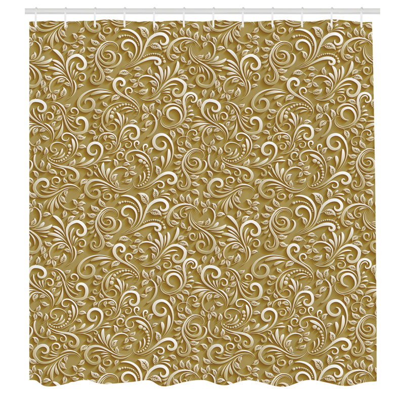 Pale Camel Classic Floral Swirls Fabric Shower Curtain