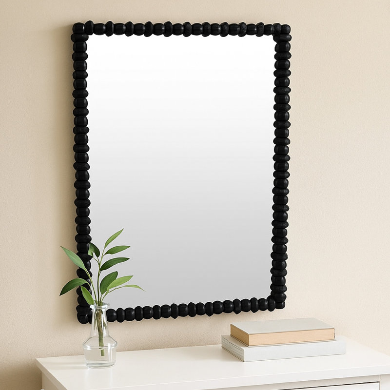 Miroir mural Perz, cadre carré, cadre en bois perlé, 42,25 po x 29,50 po, Carrée