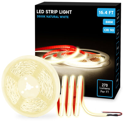 Ruban lumineux à DEL Luxrite 16,4 pi, 8 mm, 270 lumens / pi, coupé à la longueur, 3 W / pi, IRC 90, ruban adhésif flexible 24 V, UL