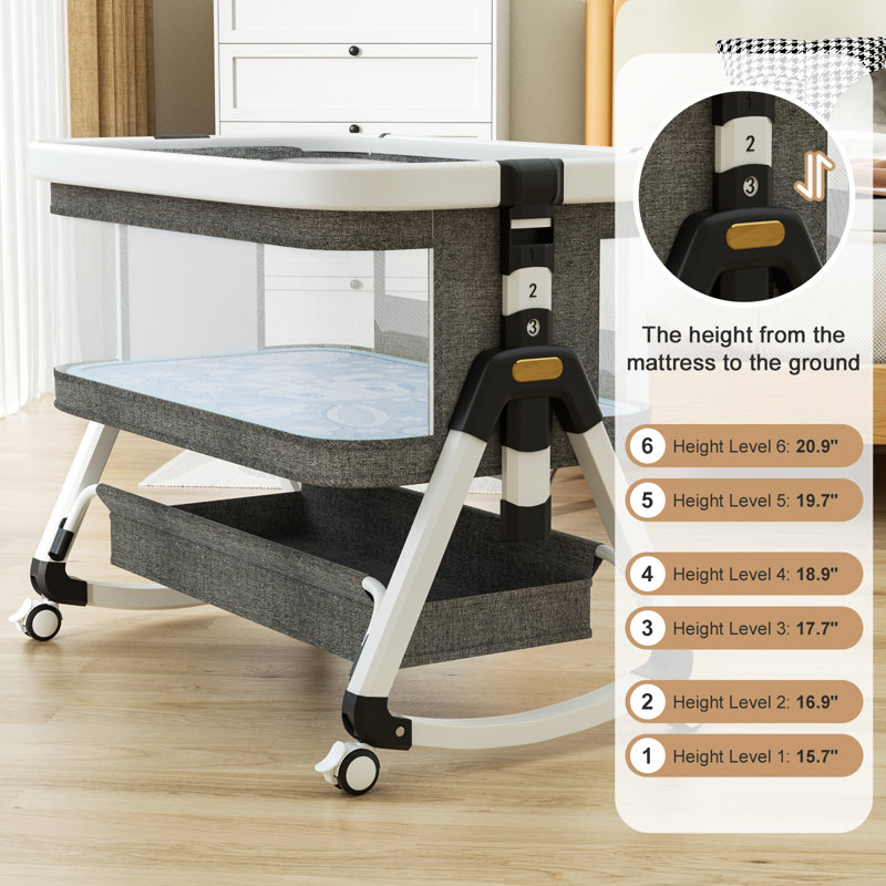 Baby Bassinet,3 In 1 Baby Bassinets Bedside Sleeper With Wheels And Mosquito Net,bedside Bassinet For Baby With Comfy Mattress, Mattress&breathable Mesh,storage Basket