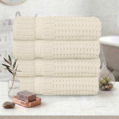Ensemble de serviettes 4 pièces Willow - 100% coton peigné, 630 g / m² de qualité supérieure, ivoire, ultra doux et très absorbant (4 serviettes de bain)