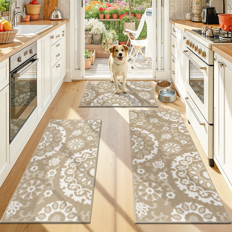 24"Wide Scratch-resistant Kitchen Mats (Set of 3), Beige