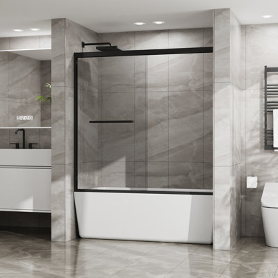 Double Sliding Shower Door. H Aluminum Framed Shower Enclosure With SGCC Clear Tempered Glass, Stainless Steel Hardware
