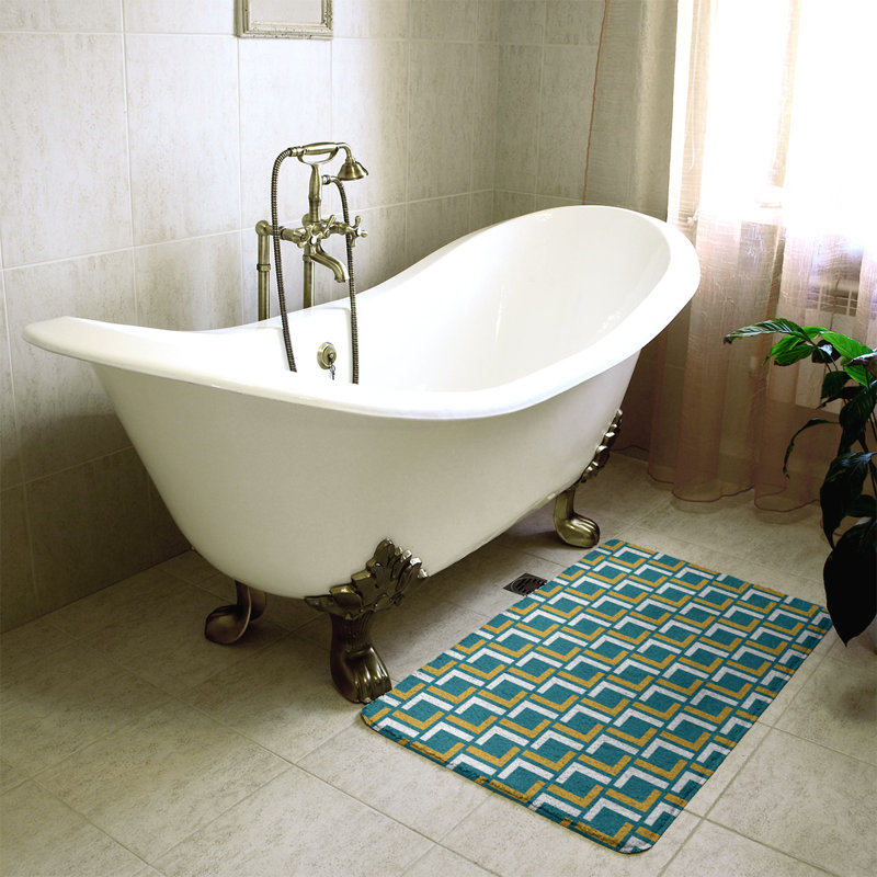 Tapis pour salle de bain Baltimore, l 17 po x L 24 po, Bleu sarcelle / or / blanc