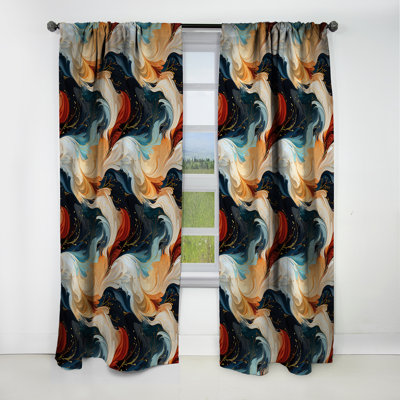 Rideau occultant orange et bleu sarcelle en marbre Bohemian - 1 panneau