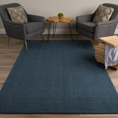 Tapis bleu marine en laine noué à la main Dionne