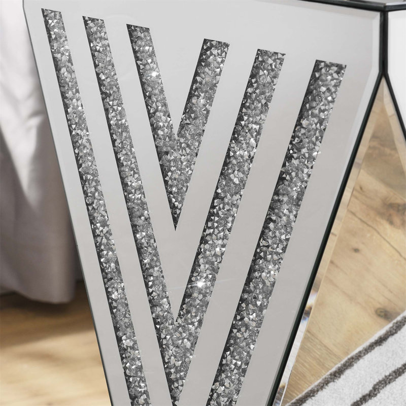 Crystal-Inlaid Mirror Side Table