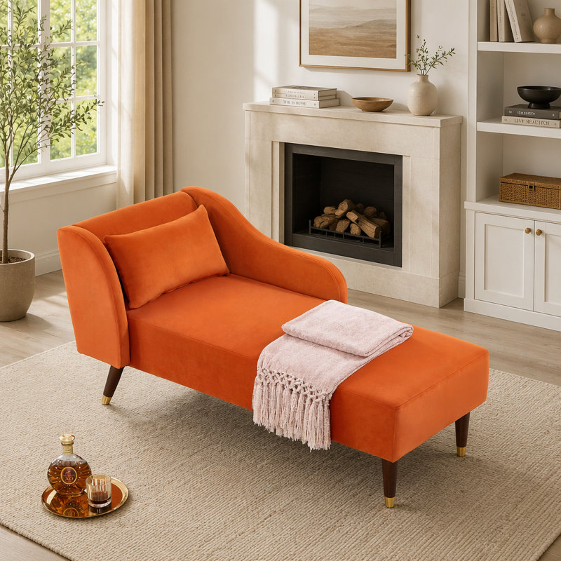 Chaise longue moderne avec revêtement en velours et confort luxueux, parfaite pour une décoration intérieure élégante