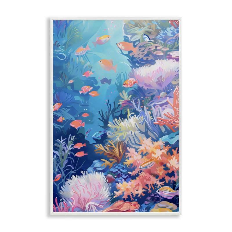 Giclée encadrée de poissons exotiques sous la mer, design par LSR Design Studio, H 30 po x l 20 po