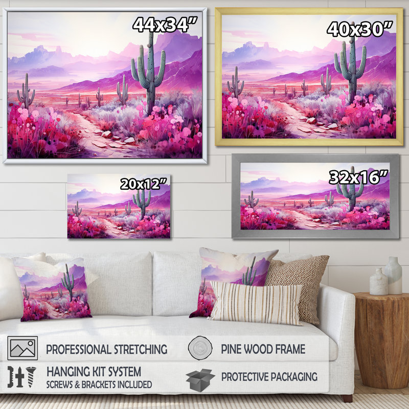 Cactus magenta mirage sur toile, H 12 po x l 20 po x P 1 po, Cadre simple noir
