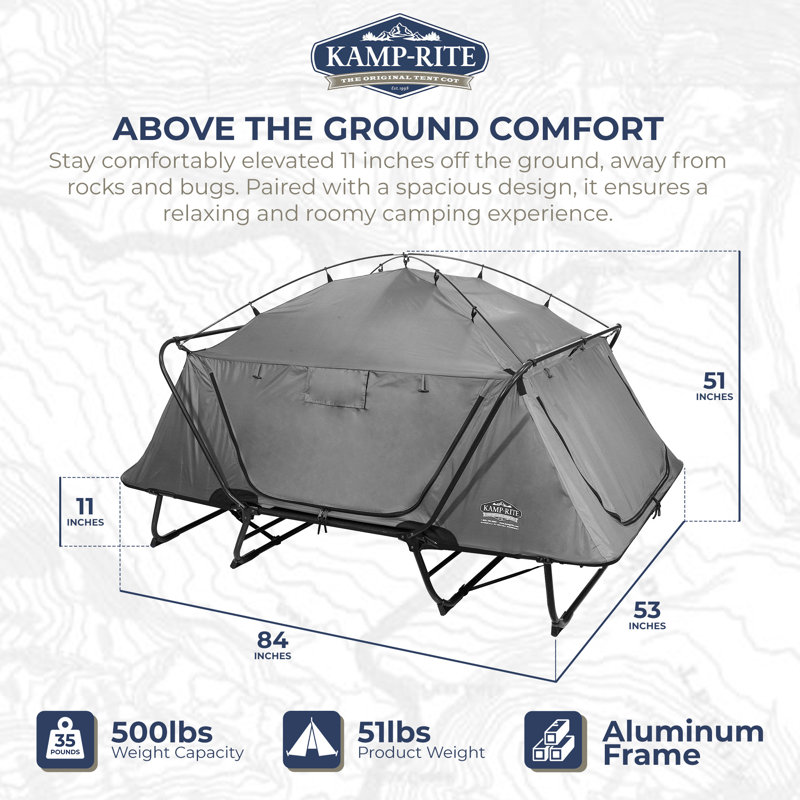 Lit de camp double Kamp-Rite, polyvalent et portable pour 2 campeurs, gris