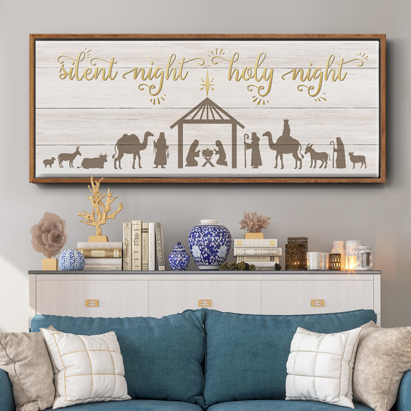 Silent Night Nativity- Framed Canvas, 12" H x 30" W