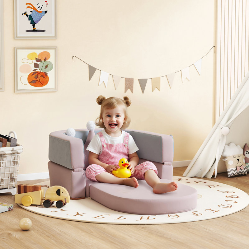 Ensemble de jeu convertible 3-en-1 avec coussin couronne pour tout-petits, rose