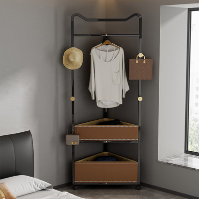 Stainless Steel Coat Rack Double Baskets Wheels