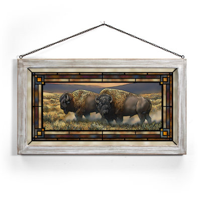 SGA DUSTY PLAINS BISON 13X23 RM; Vitrail teinté blanc encadré