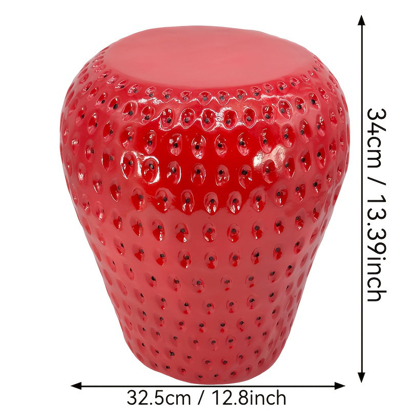 Tabouret à fruits Strawberry, 12,8 x 12,8 x 13,4 pouces, résine, assise de patio, rouge