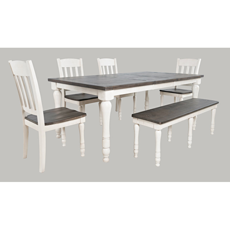 Karley Lark Manor 6 Piece Farmhouse Dining Table Set, Vintage White, Vintage White