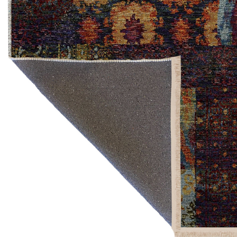 Tapis décoratif multicolore à motif traditionnel frangé, Tapis de couloir 2 pi 8 po x 9 pi 11 po