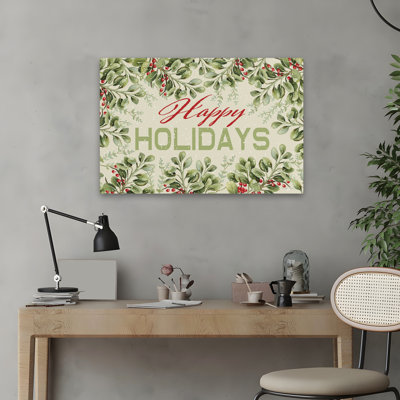 Happy Holidays - Contemporary Holiday Greeting Card Festive Foliage Mistletoe Art