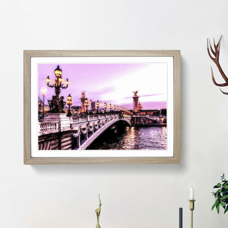 Pont Alexandre III Bridge in Paris France - Picture Frame Painting Print, 48cm H x 65cm W x 2cm D, Oak Framed