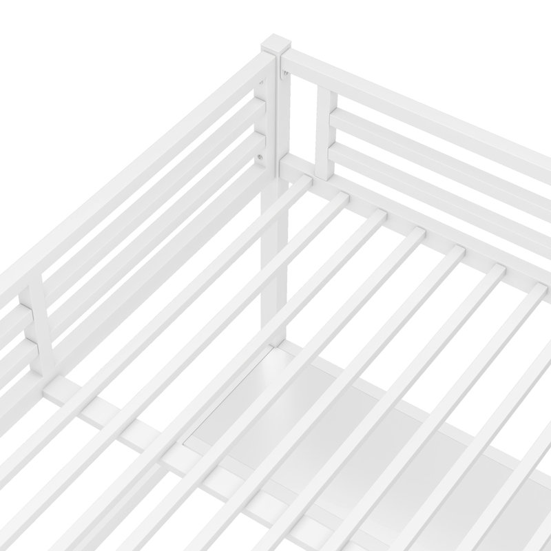 Queen Size Metal Loft Bed With Power Outlet, Led Lightd And Desk, Off White, White
