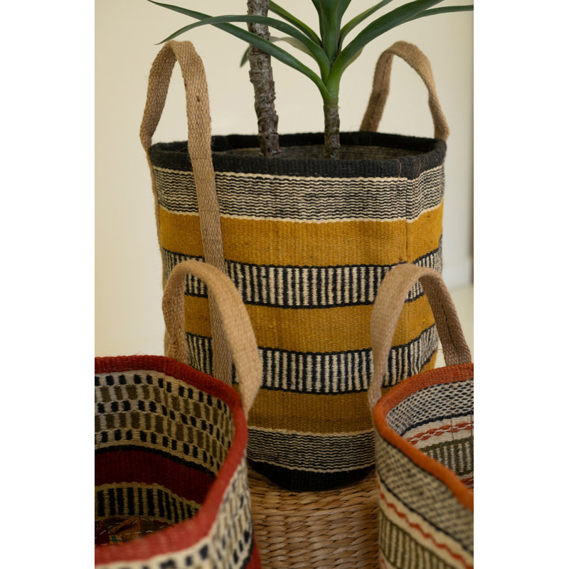 Kalalou Multi-Colored Woven Jute Storage Baskets – Set of 3