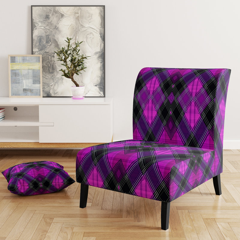 Fauteuil de chambre à carreaux à motif damier Checked Tartan, Mauve / Noir
