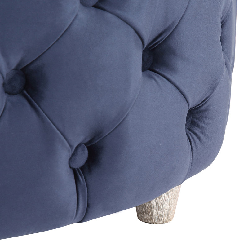 Repose-pieds de rangement rond en velours de 29,5 po Kirsten, Velours bleu marine