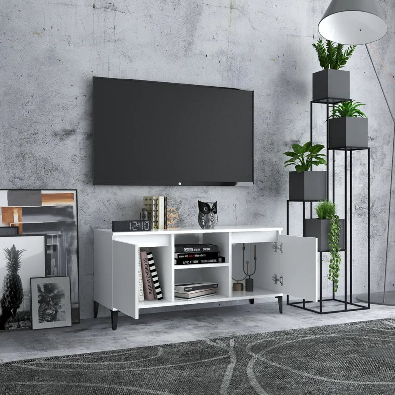Steyning Unfinished TV Stand with Fireplace Included, White