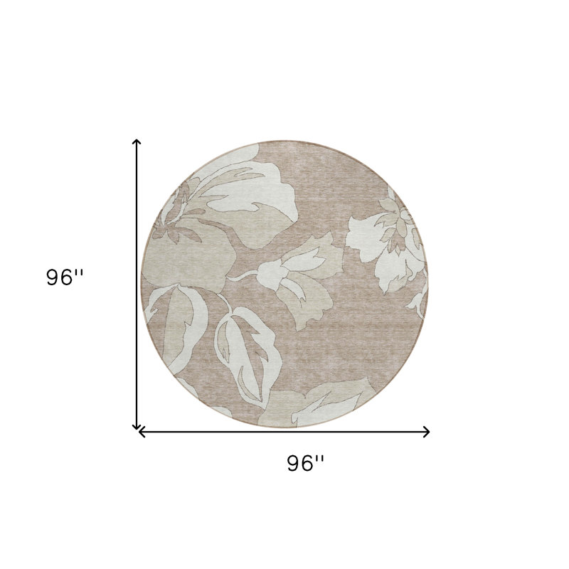 Tapis d'intérieur rond lavable floral beige et ivoire 8 'Taupe